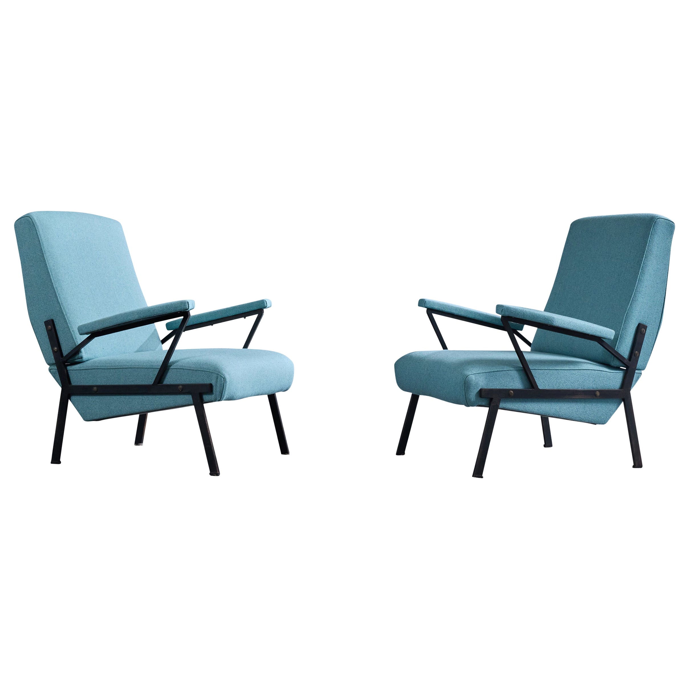 Italian Designer, Lounge Chairs, Metal, Fabric, Italy, 1960s