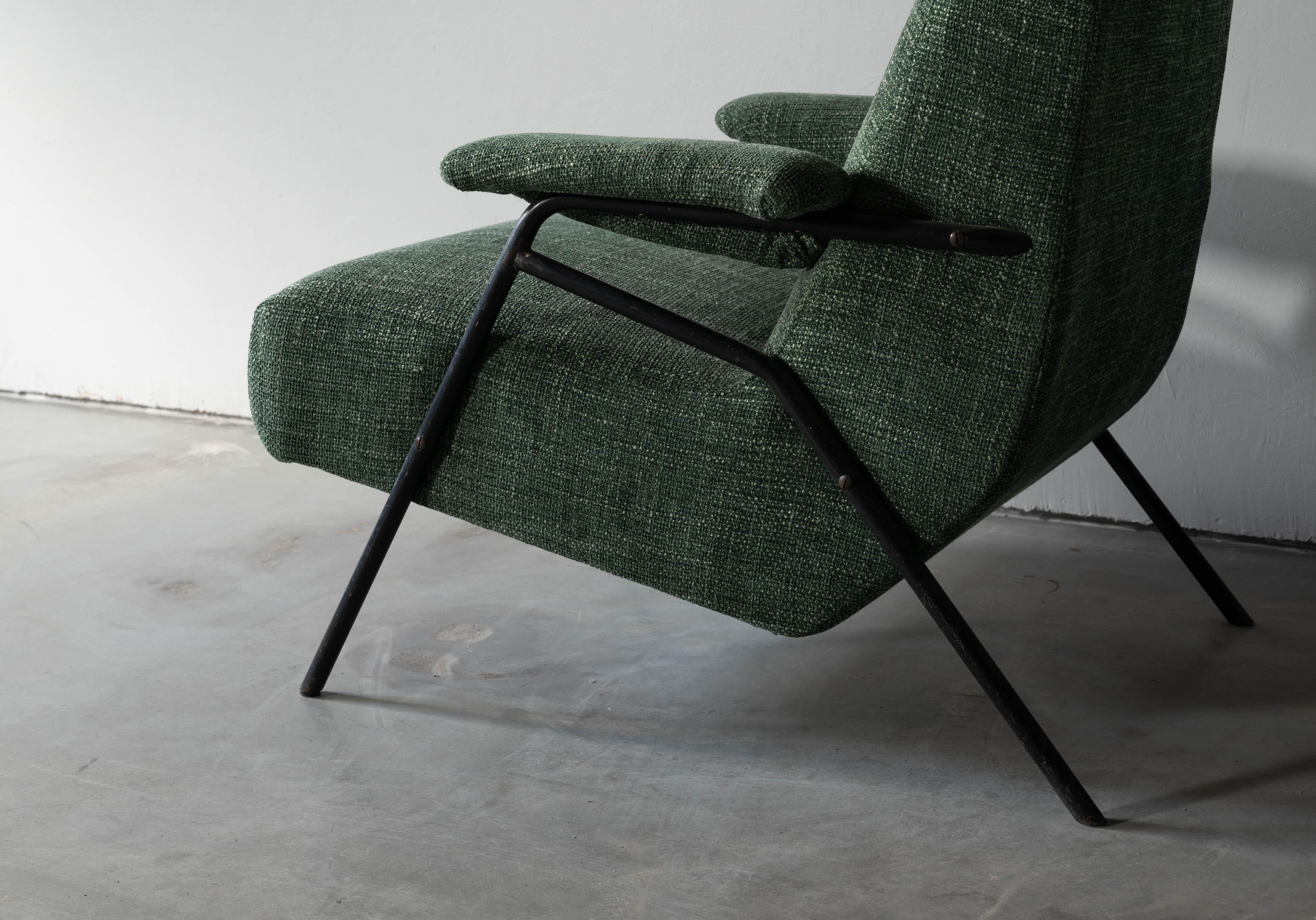 Italian Designer, Lounge Chairs, Metal, Green Fabric Italy, 1940s 5