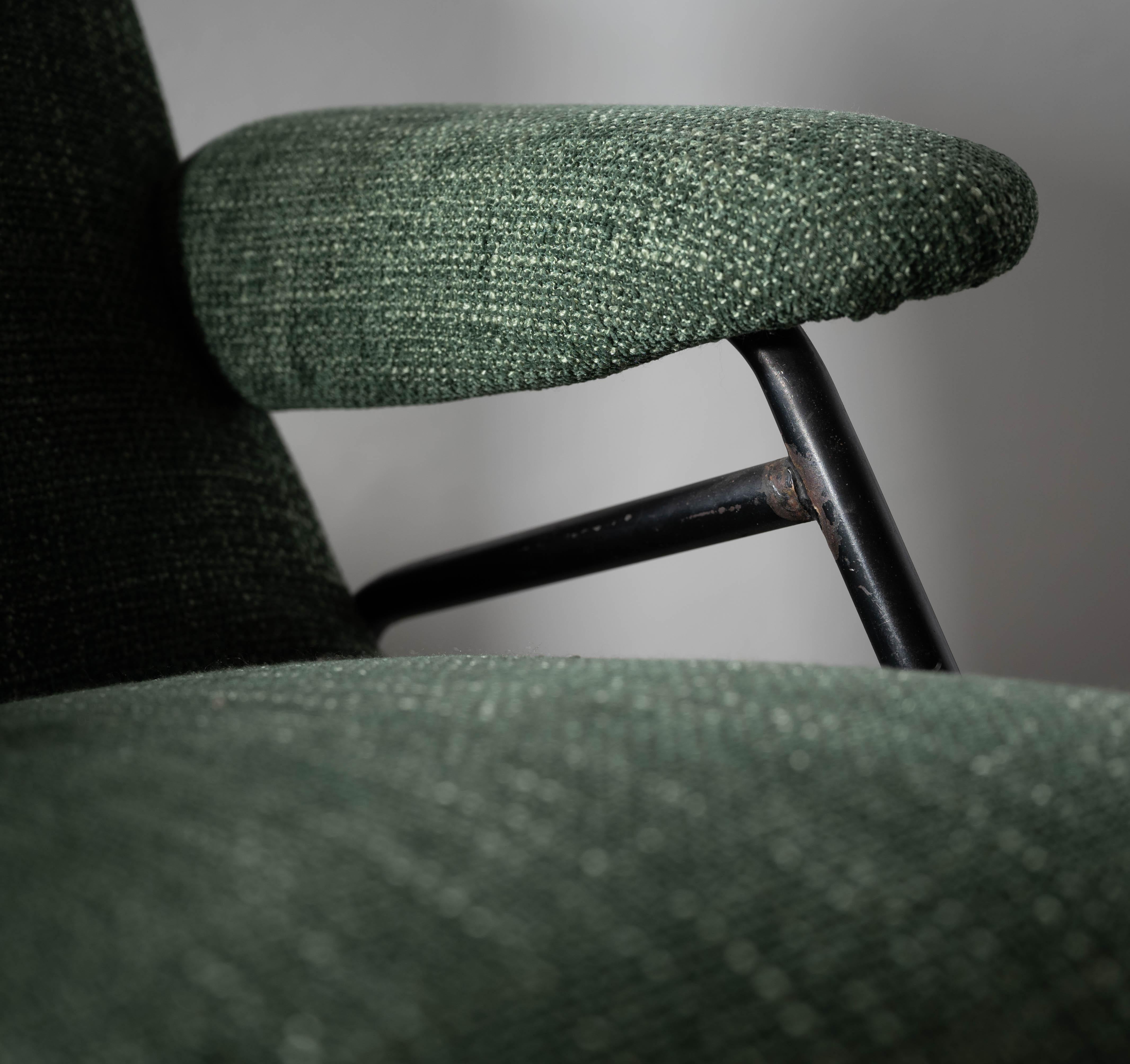 Italian Designer, Lounge Chairs, Metal, Green Fabric Italy, 1940s 7