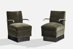 Italian Designer, Lounge Chairs, Metal, Mohair, Wood, Italy, 1930s