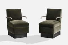 Italian Designer, Lounge Chairs, Metal, Mohair, Wood, Italy, 1930s