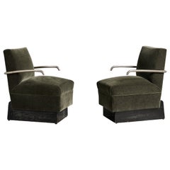 Italian Designer, Lounge Chairs, Metal, Mohair, Wood, Italy, 1930s