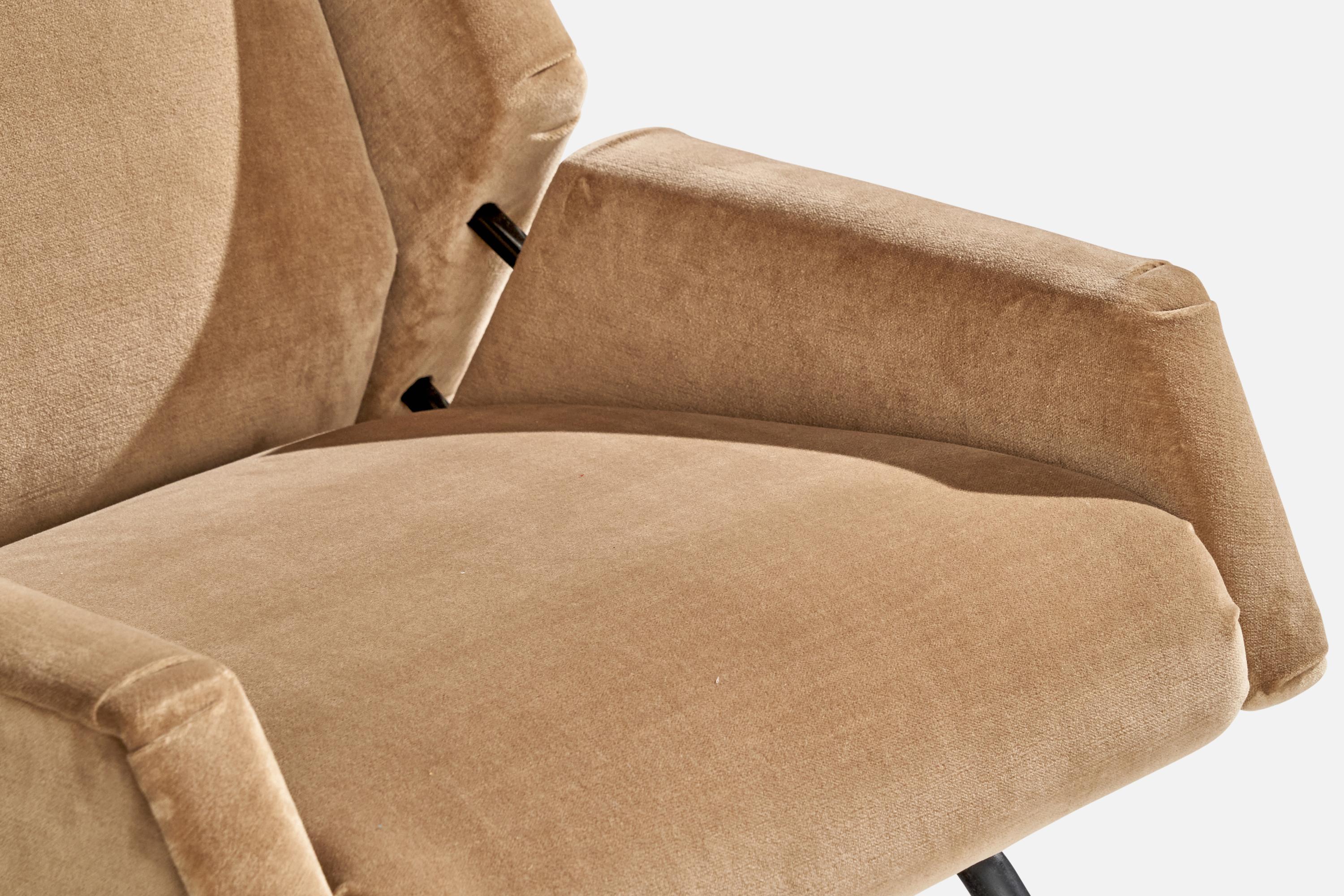 Italian Designer, Lounge Chairs, Metal, Velvet, Italy, 1950s For Sale 6