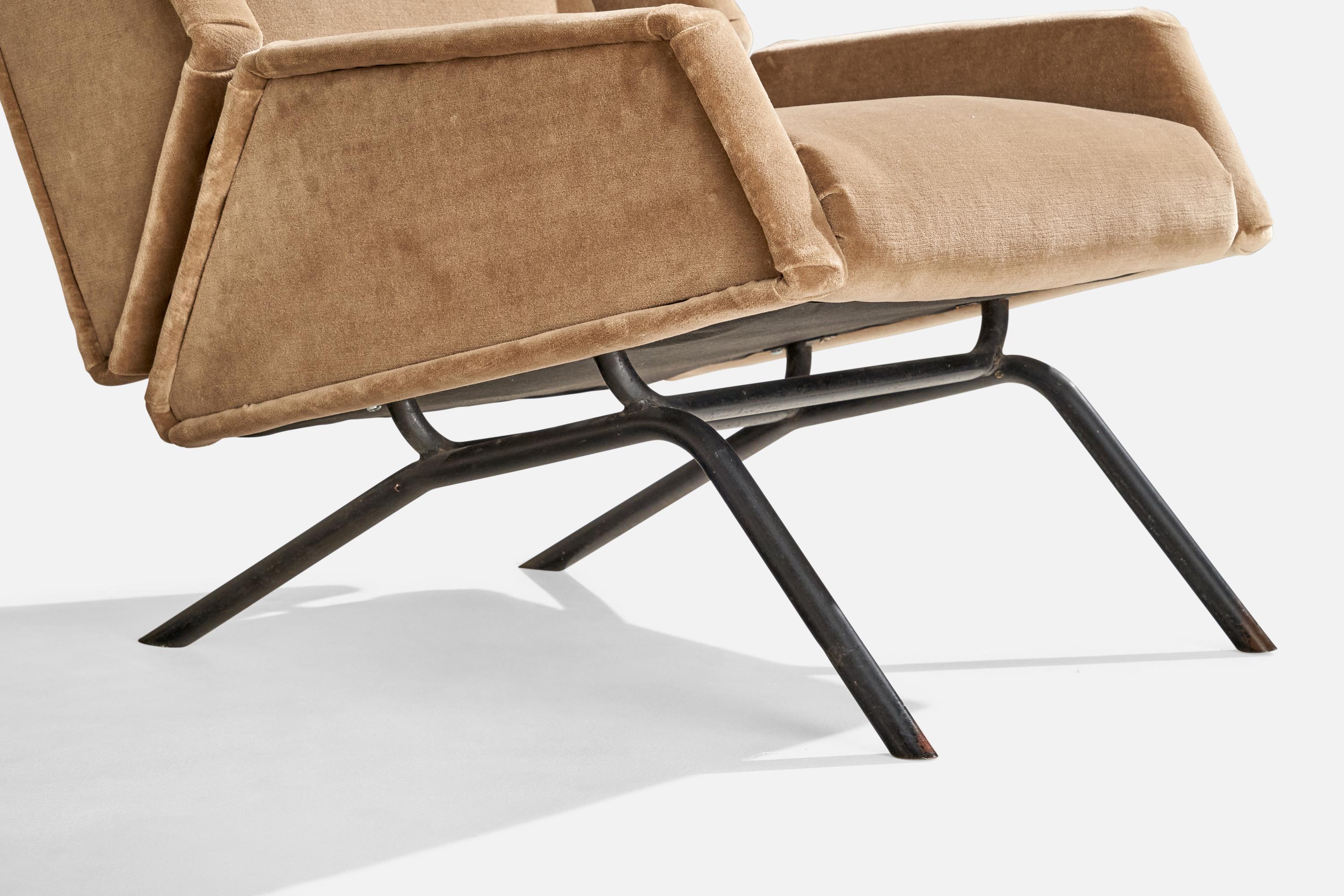 Italian Designer, Lounge Chairs, Metal, Velvet, Italy, 1950s For Sale 8