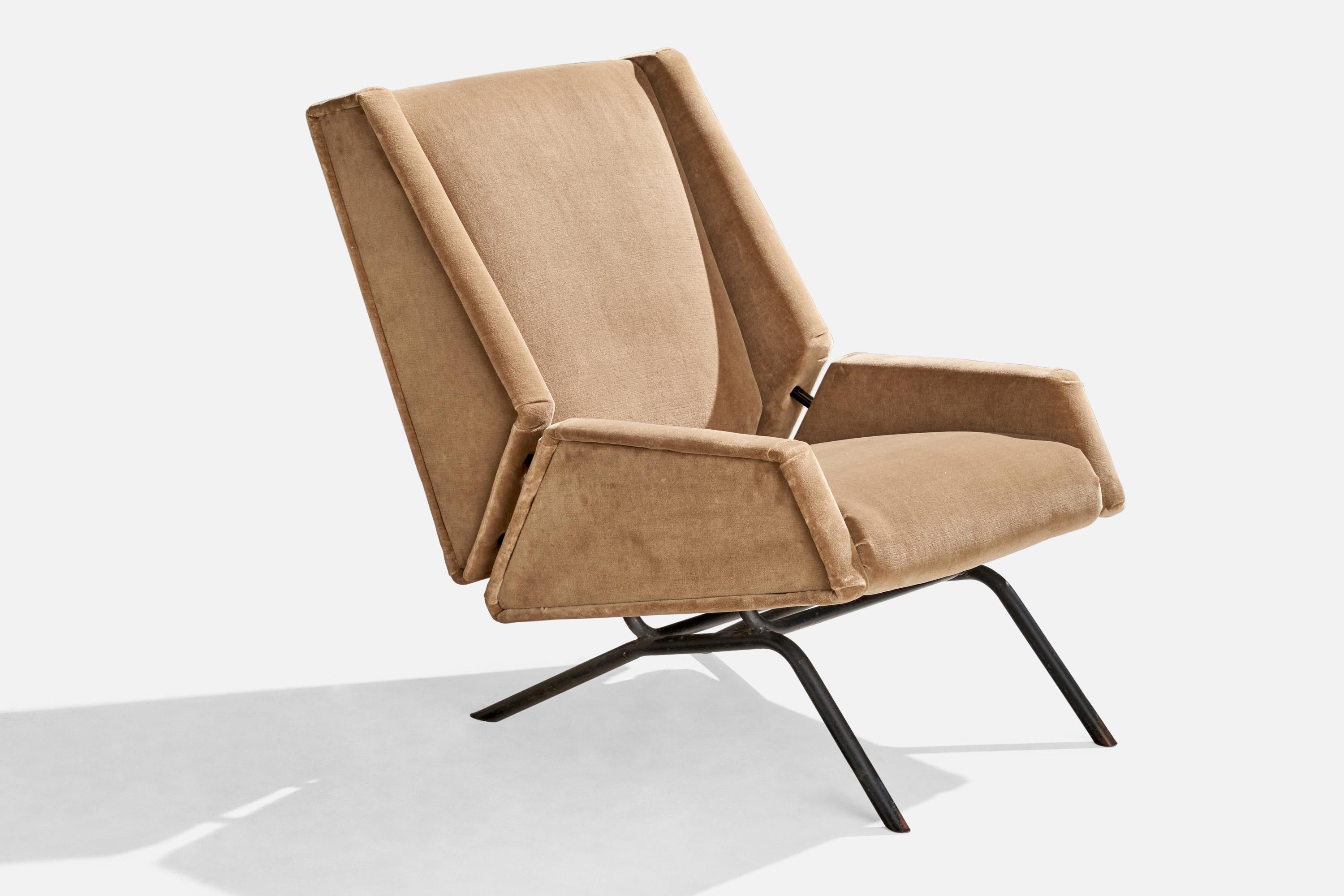Italian Designer, Lounge Chairs, Metal, Velvet, Italy, 1950s In Good Condition For Sale In High Point, NC