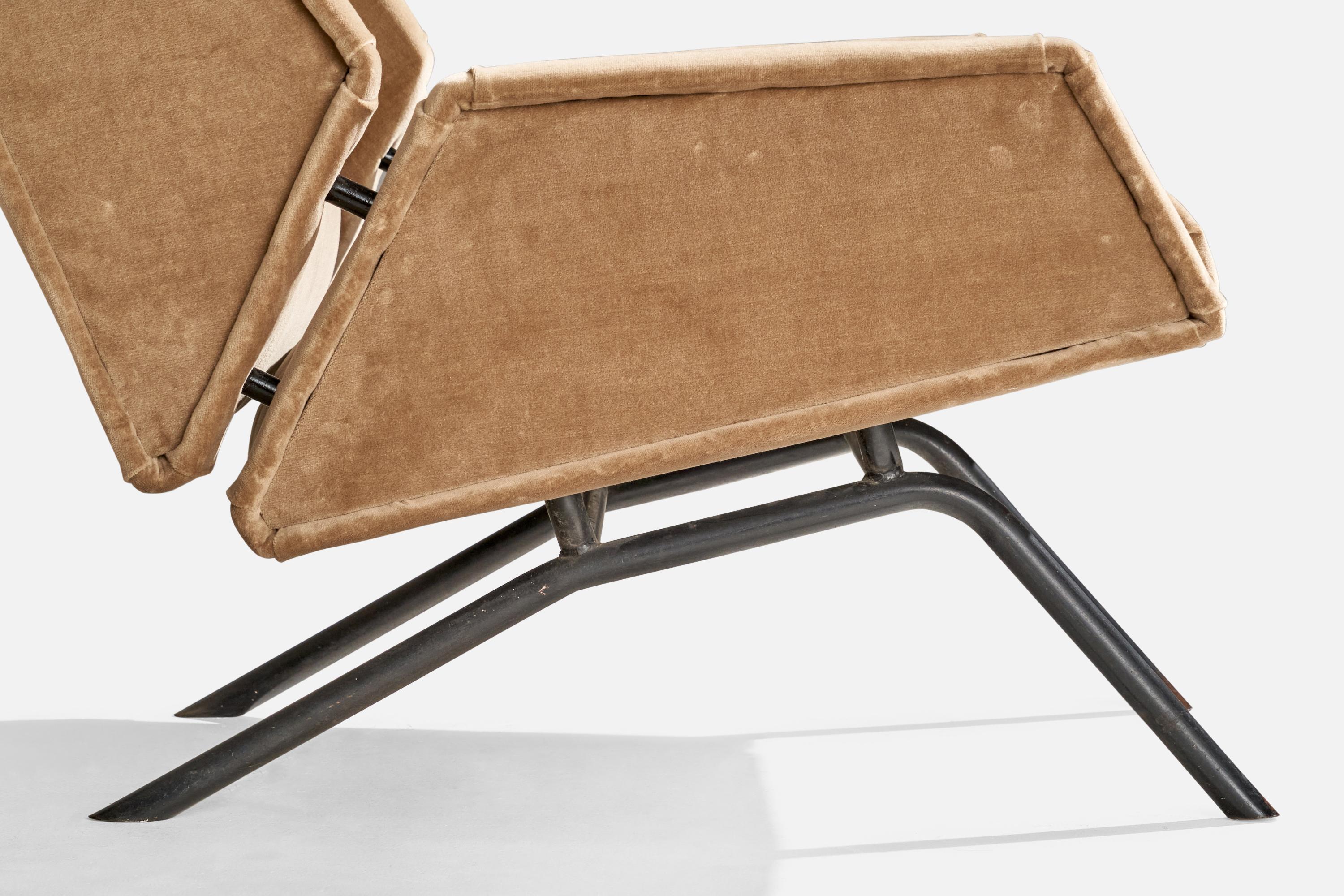 Mid-20th Century Italian Designer, Lounge Chairs, Metal, Velvet, Italy, 1950s For Sale