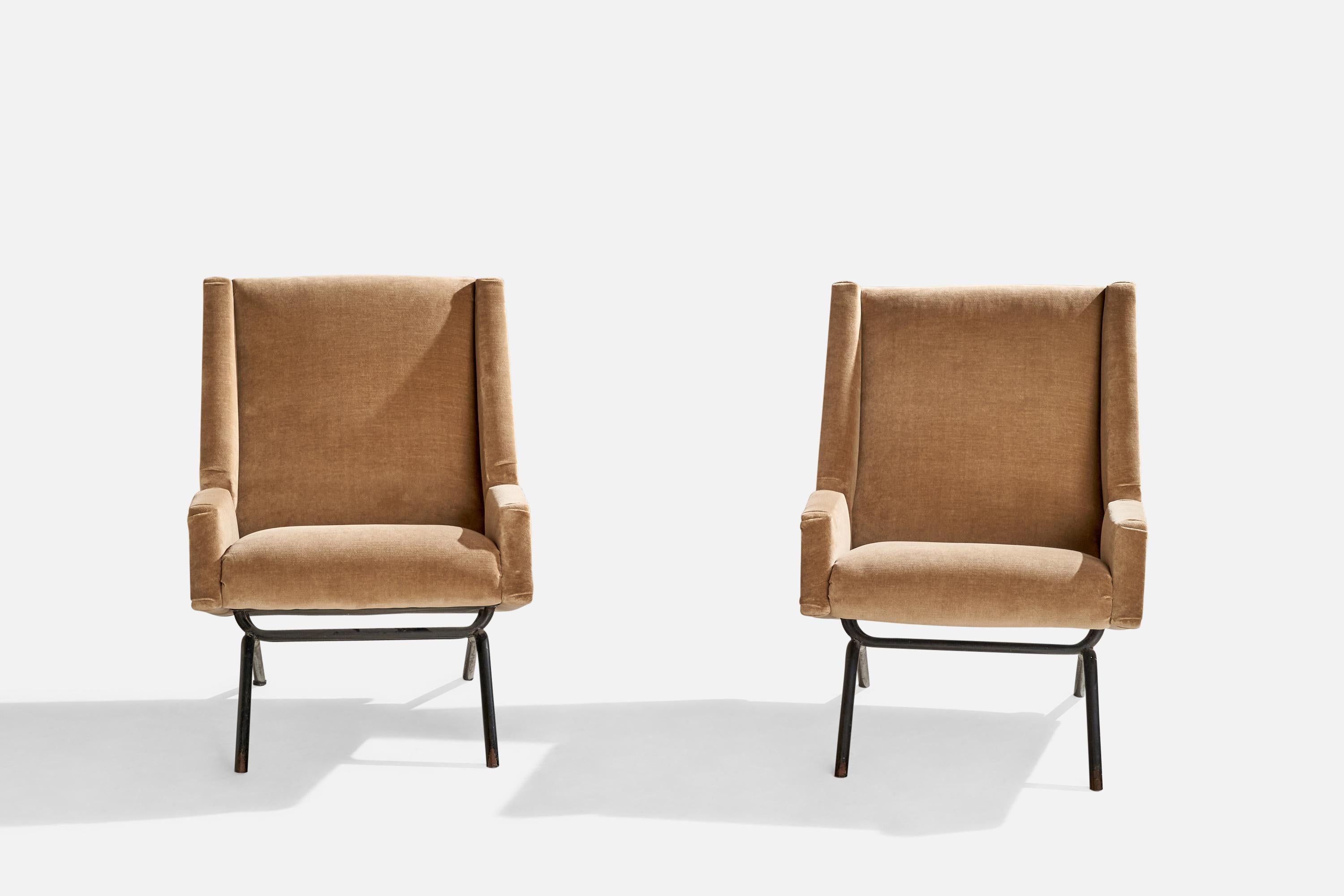 Italian Designer, Lounge Chairs, Metal, Velvet, Italy, 1950s For Sale 2