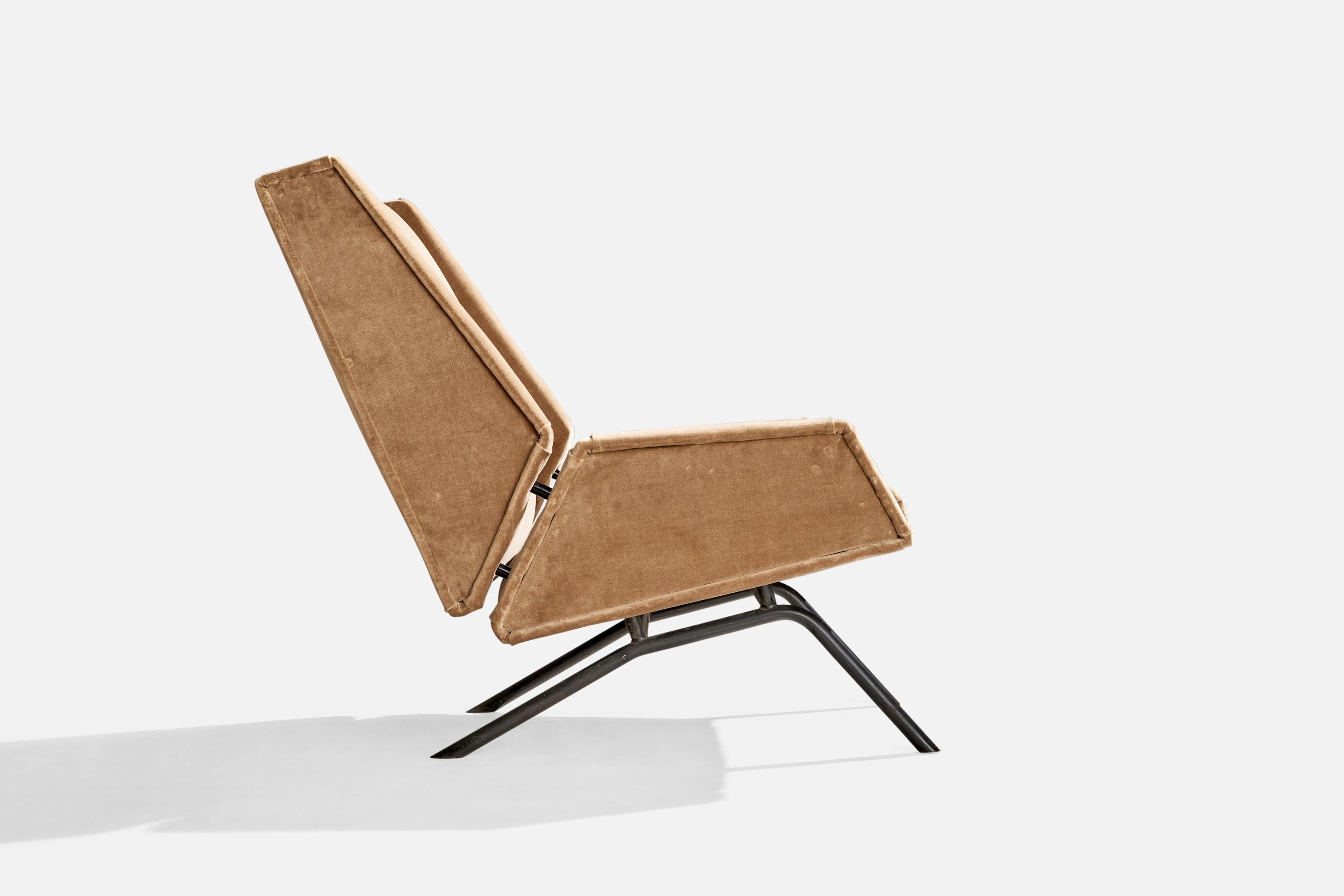 Italian Designer, Lounge Chairs, Metal, Velvet, Italy, 1950s For Sale 3
