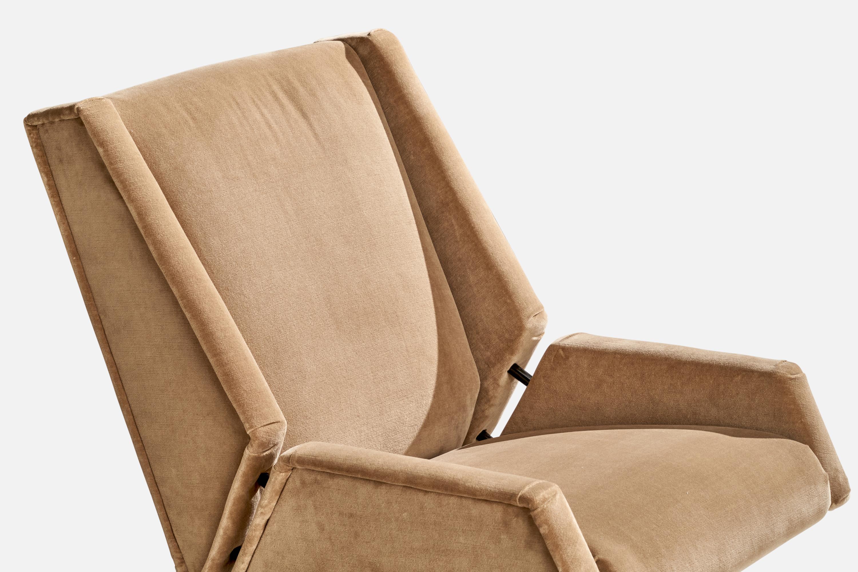 Italian Designer, Lounge Chairs, Metal, Velvet, Italy, 1950s For Sale 4