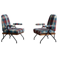 Designer italiano, poltrone da salotto, metallo, legno, tessuto, Italia, anni '60