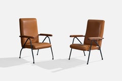 Designer italiano, poltrone da salotto, metallo, legno, vinile, Italia, anni '60