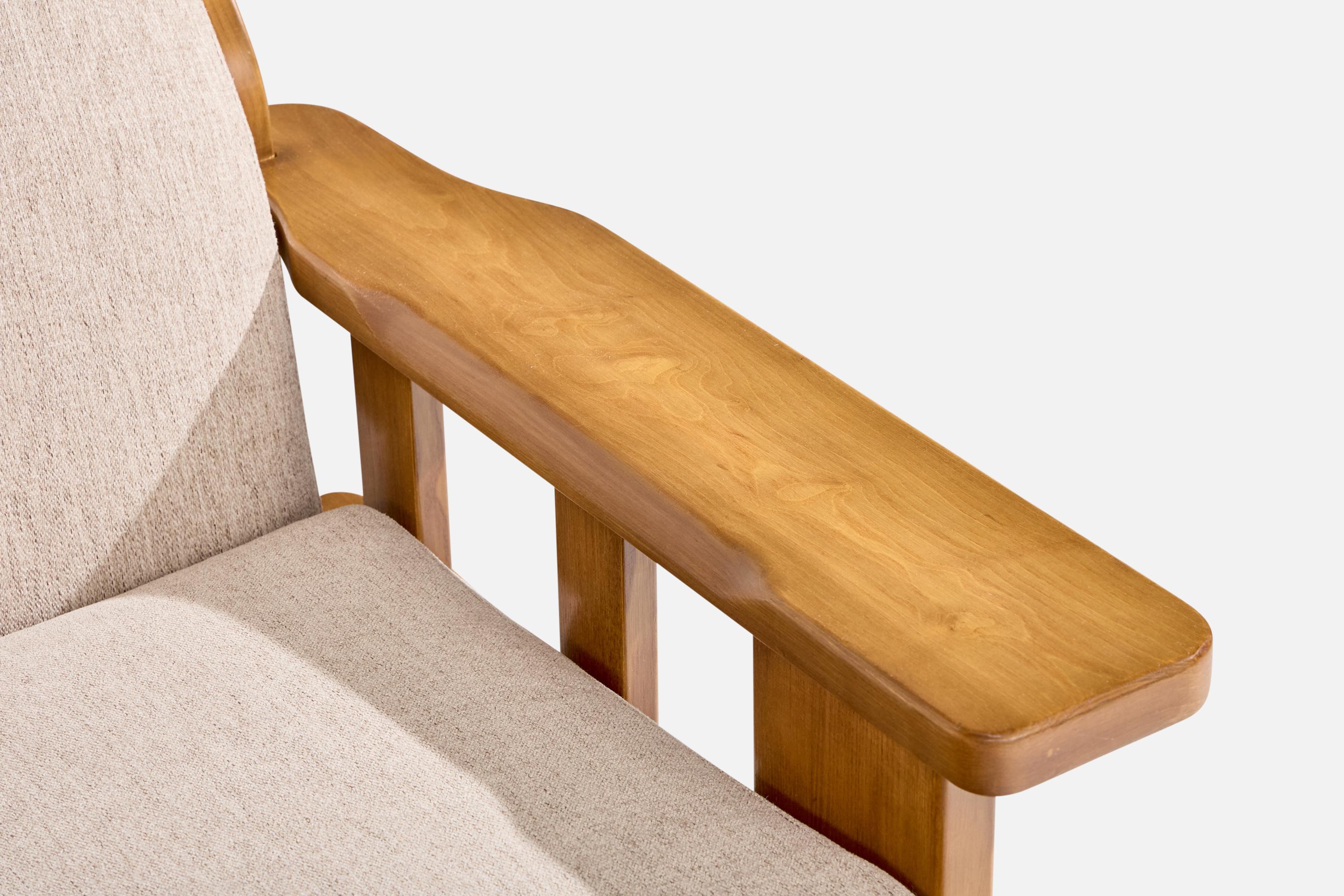 Italienische Designerin, Loungesessel, Eiche, Stoff, Italien, 1970er Jahre im Angebot 5