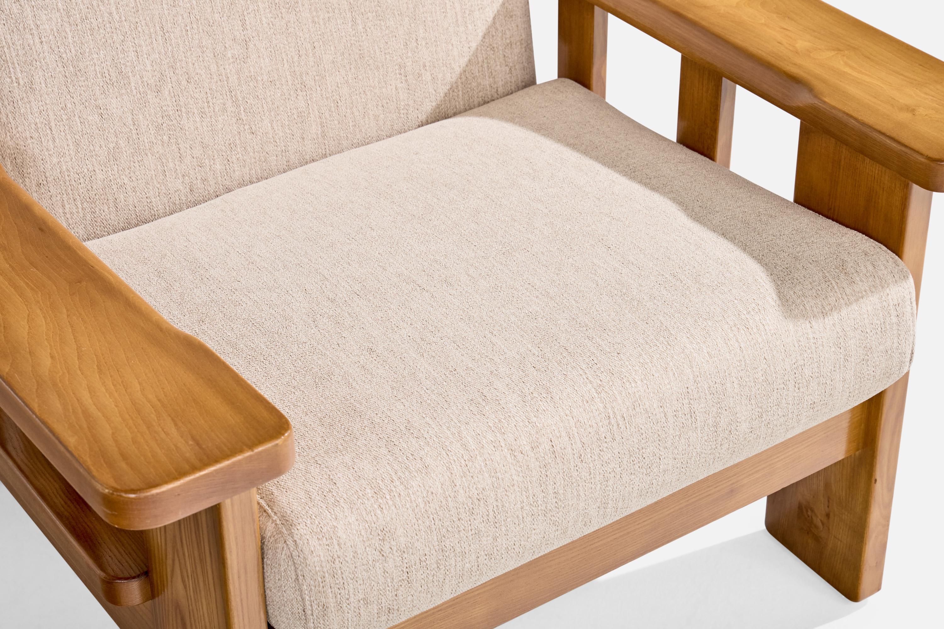Italienische Designerin, Loungesessel, Eiche, Stoff, Italien, 1970er Jahre im Angebot 6