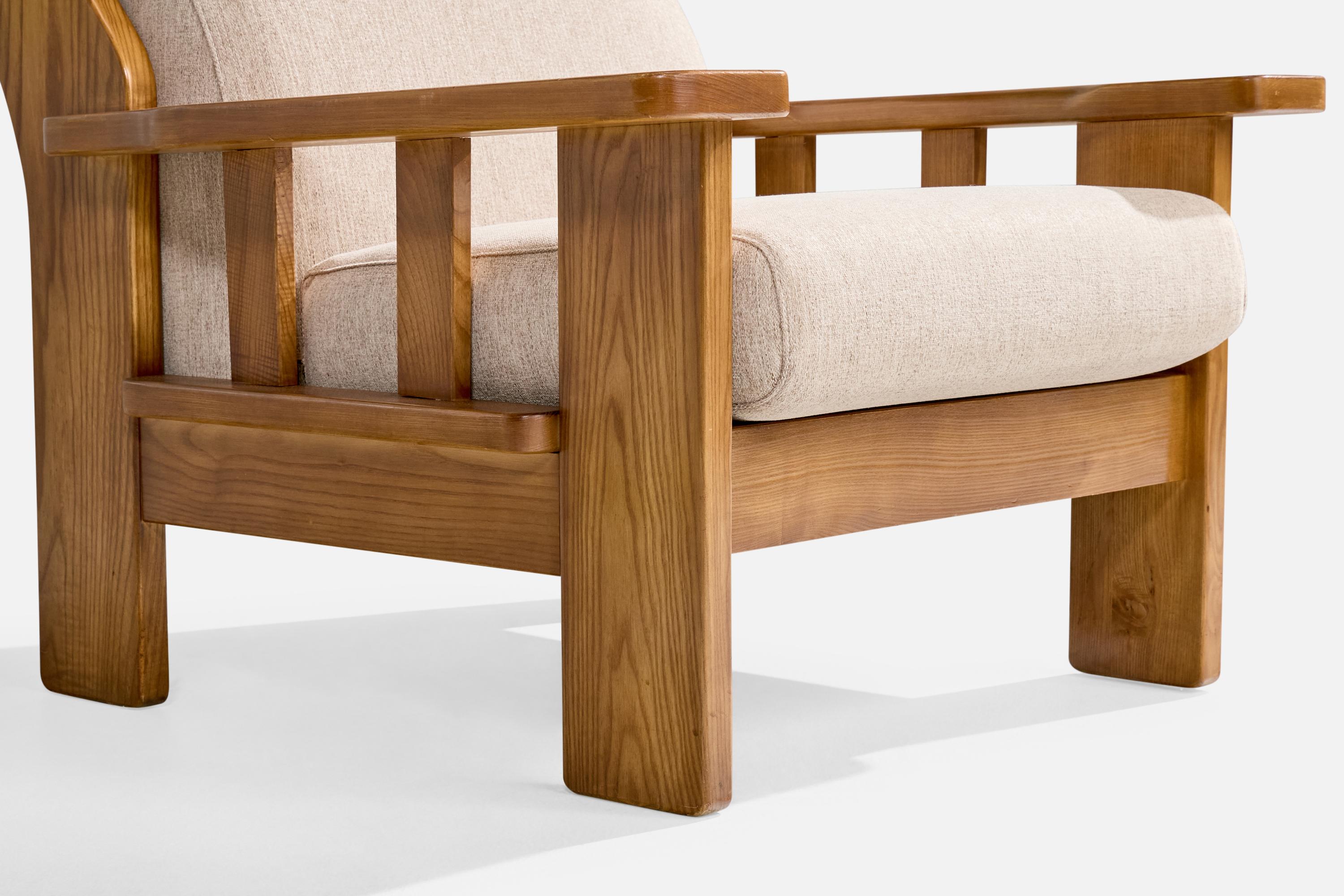 Italienische Designerin, Loungesessel, Eiche, Stoff, Italien, 1970er Jahre im Angebot 7