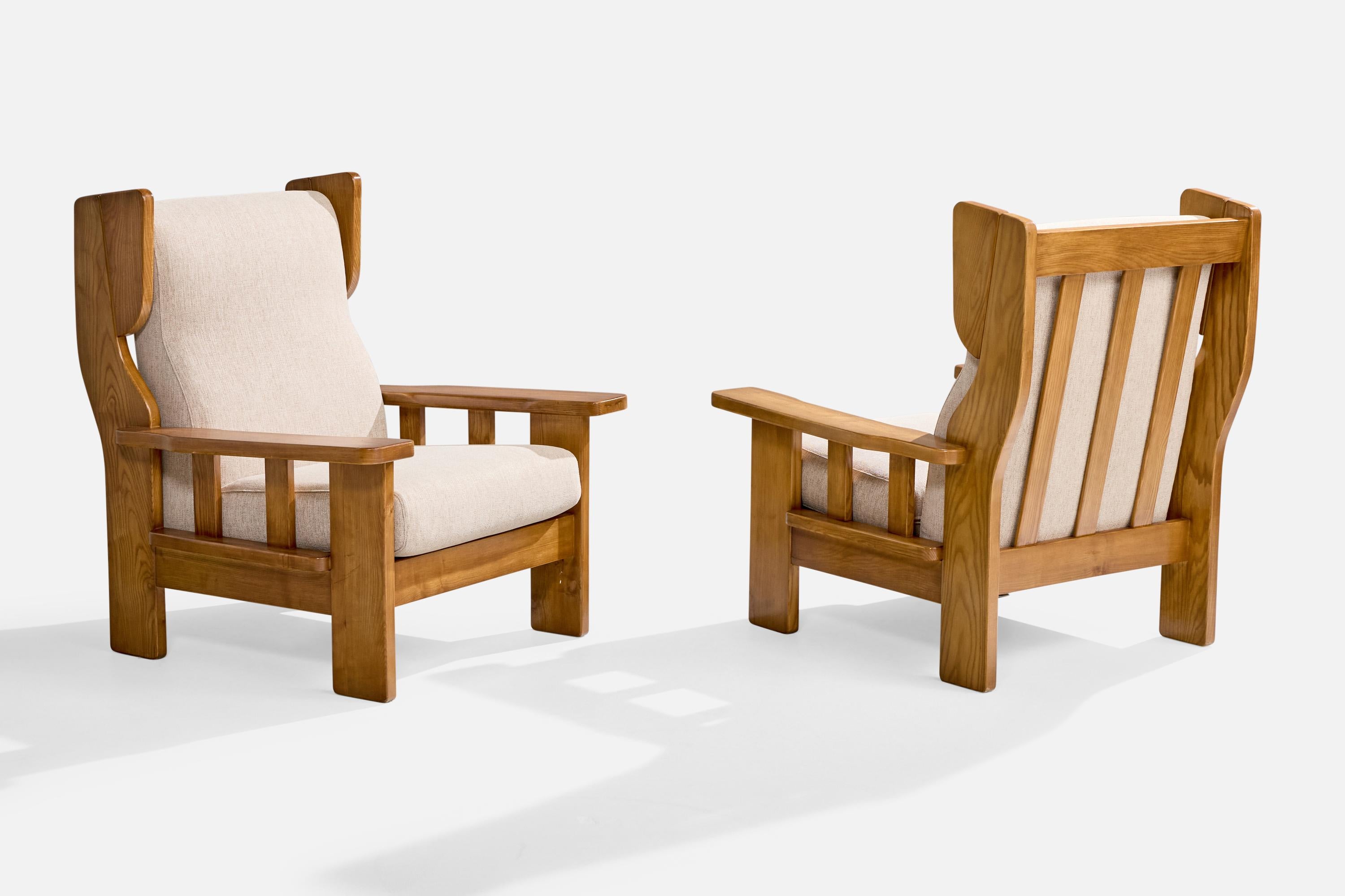 Italienische Designerin, Loungesessel, Eiche, Stoff, Italien, 1970er Jahre (Moderne der Mitte des Jahrhunderts) im Angebot