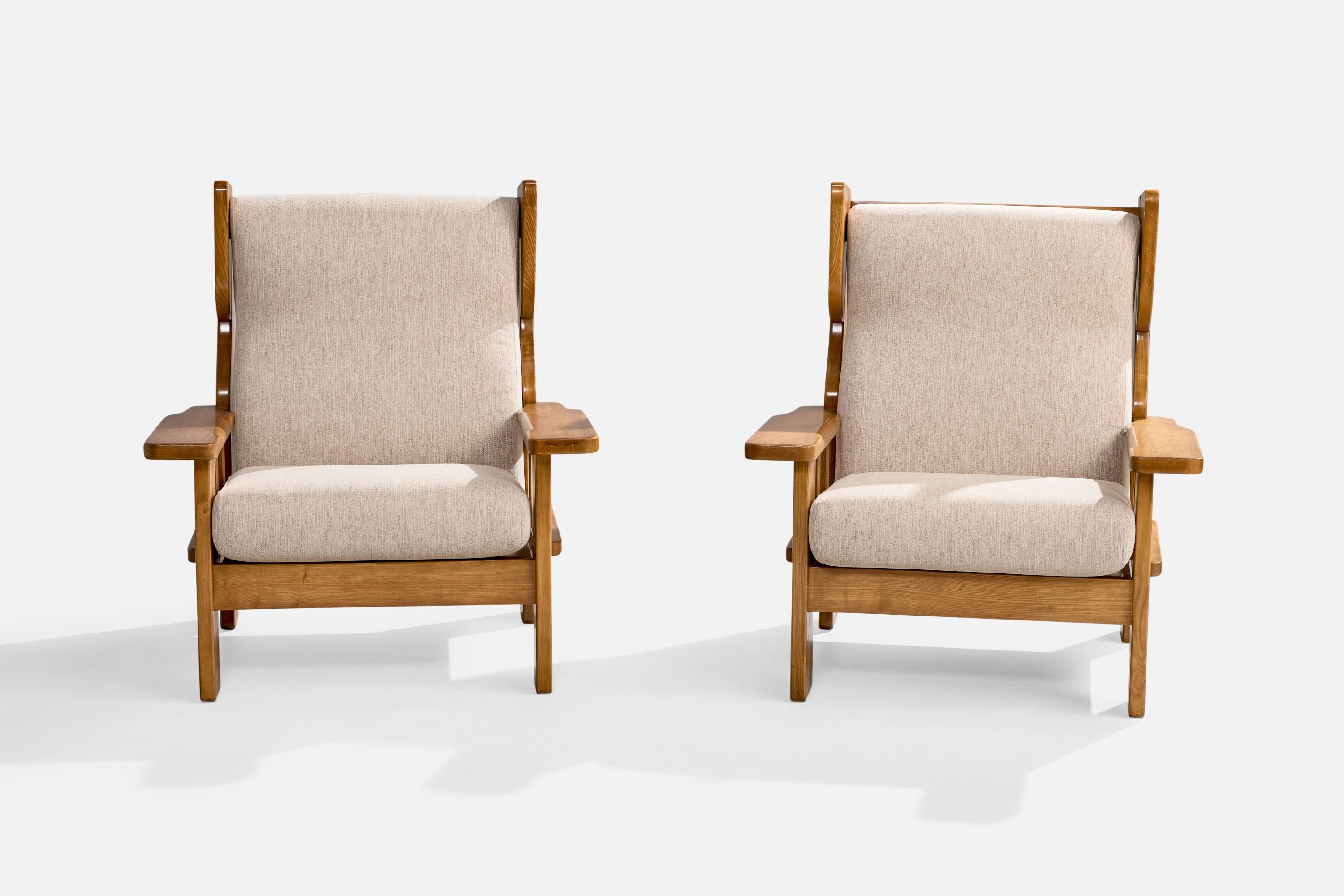 Italienische Designerin, Loungesessel, Eiche, Stoff, Italien, 1970er Jahre im Zustand „Gut“ im Angebot in High Point, NC