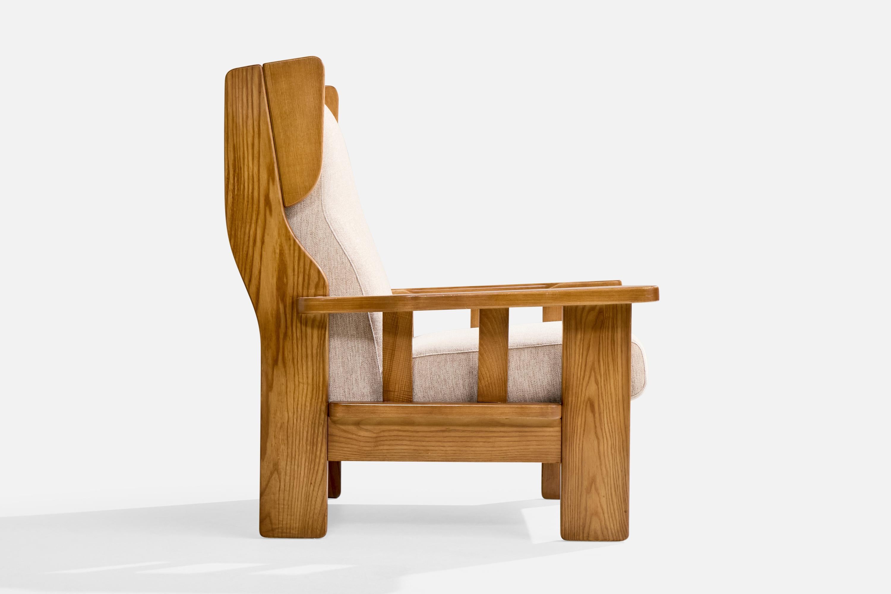 Italienische Designerin, Loungesessel, Eiche, Stoff, Italien, 1970er Jahre im Angebot 2
