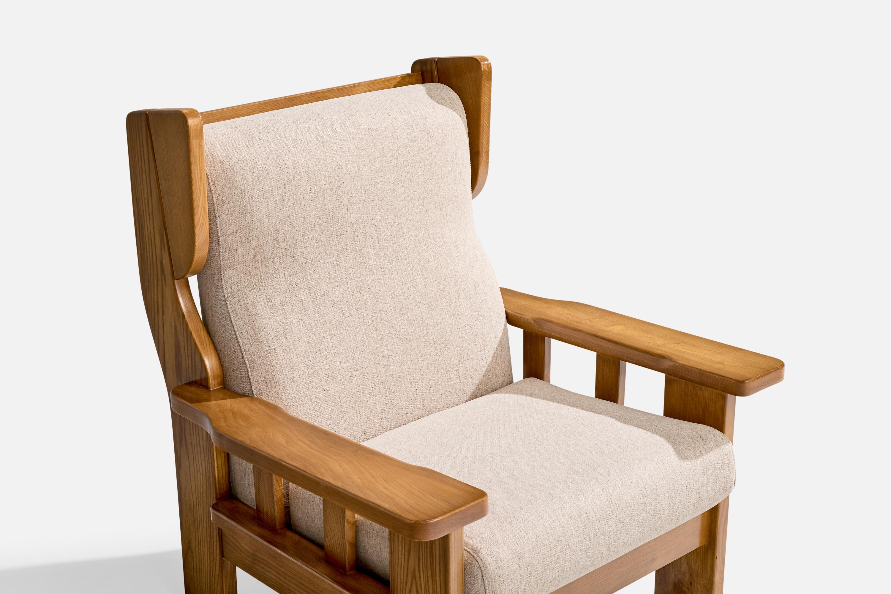 Italienische Designerin, Loungesessel, Eiche, Stoff, Italien, 1970er Jahre im Angebot 3