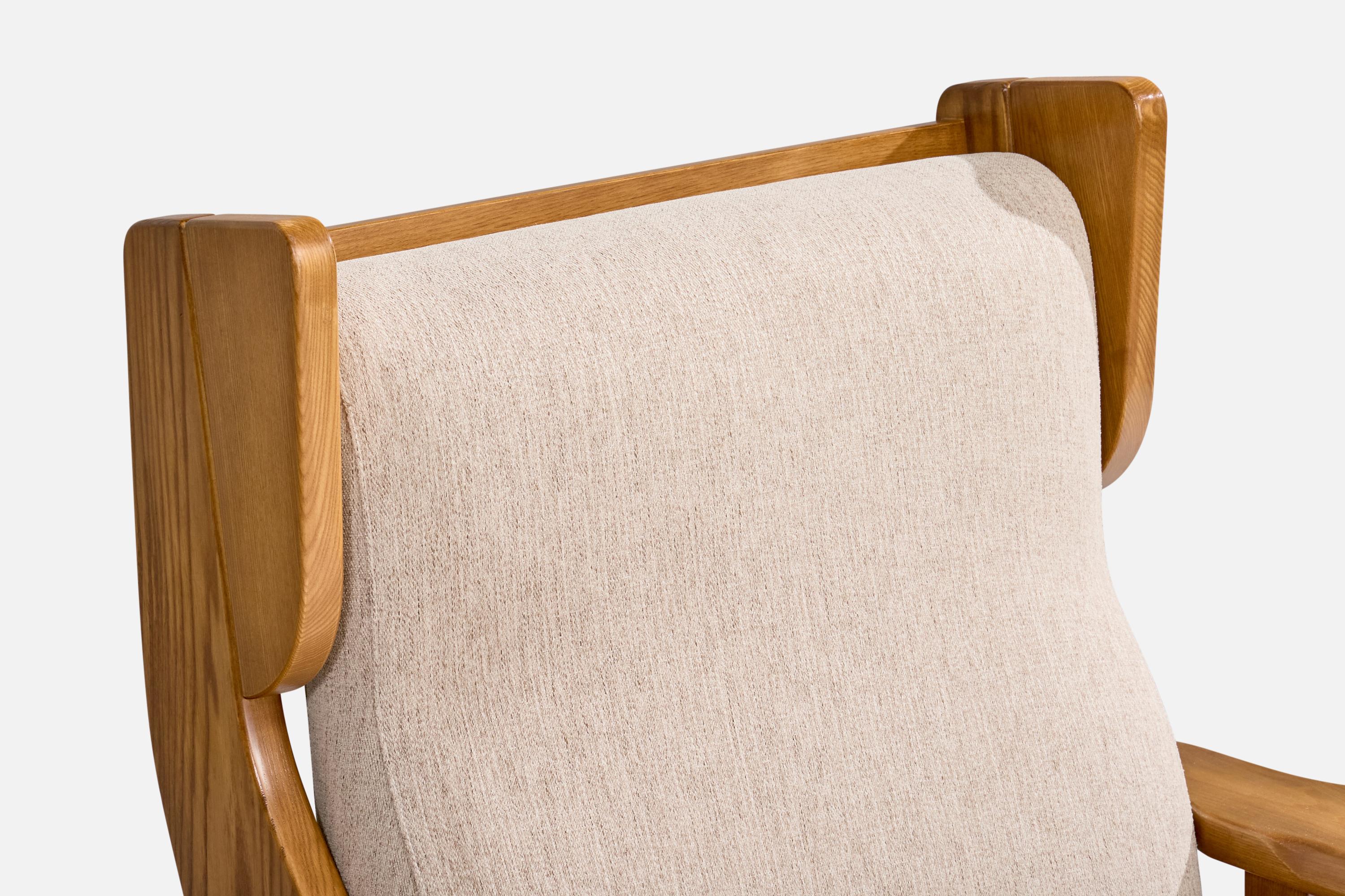 Italienische Designerin, Loungesessel, Eiche, Stoff, Italien, 1970er Jahre im Angebot 4