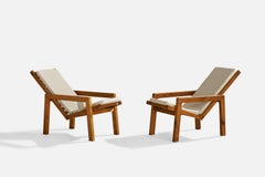 Designer italien, fauteuils de salon, pin, tissu, Italie, 1970