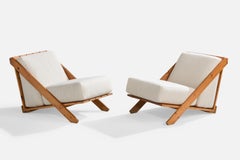 Italienische Designerin, Loungesessel, Kiefernholz, Stoff, Italien, 1970er Jahre