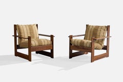 Designer italien, fauteuils de salon, pin, tissu, Italie, 1970