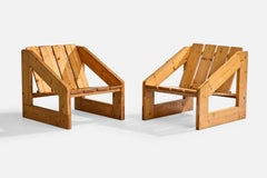 Italienischer Designer, Lounge-Sessel, Kiefer, Italien, 1970er Jahre