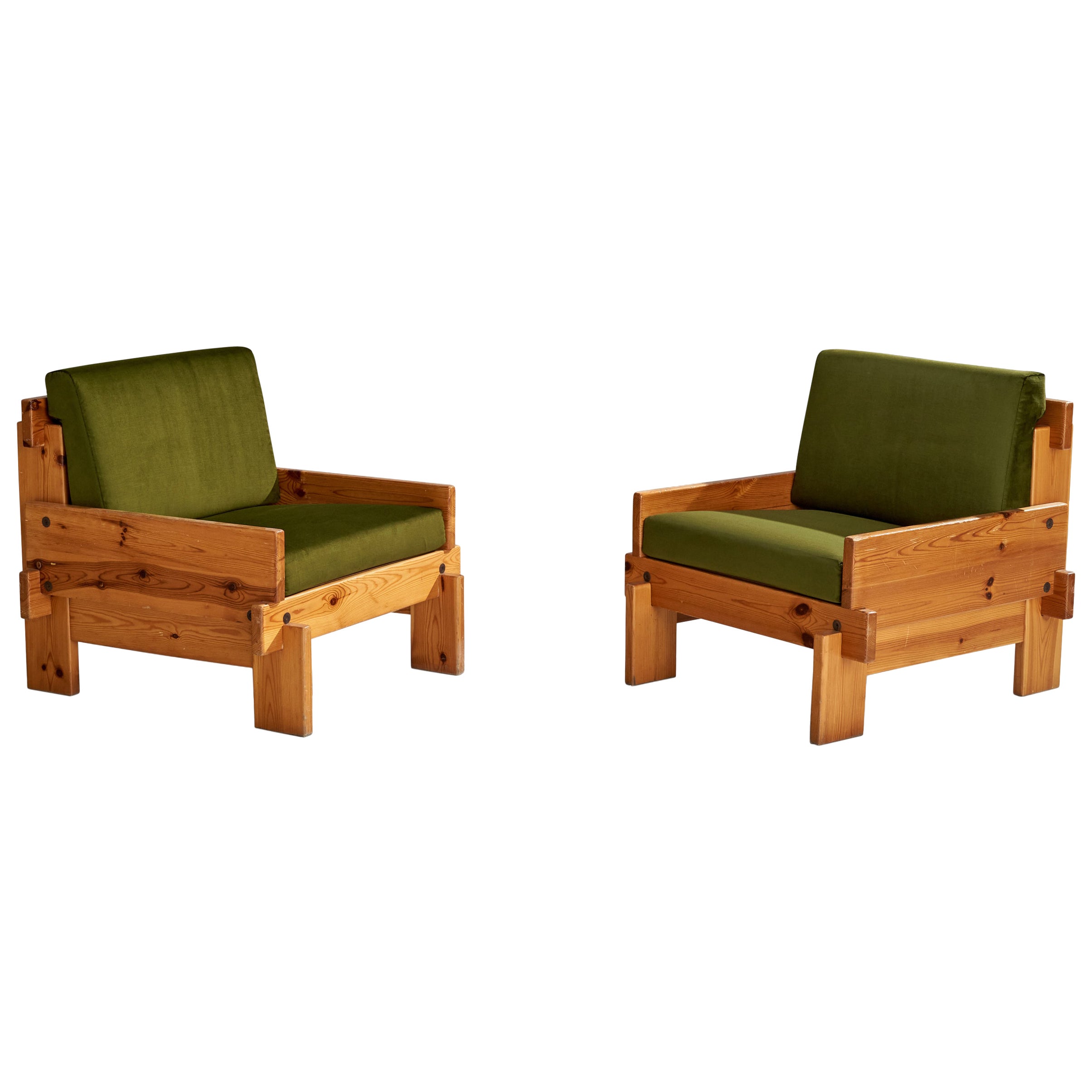 Italienische Designerin, Loungesessel, Kiefernholz, Samt, Italien, 1970er Jahre im Angebot