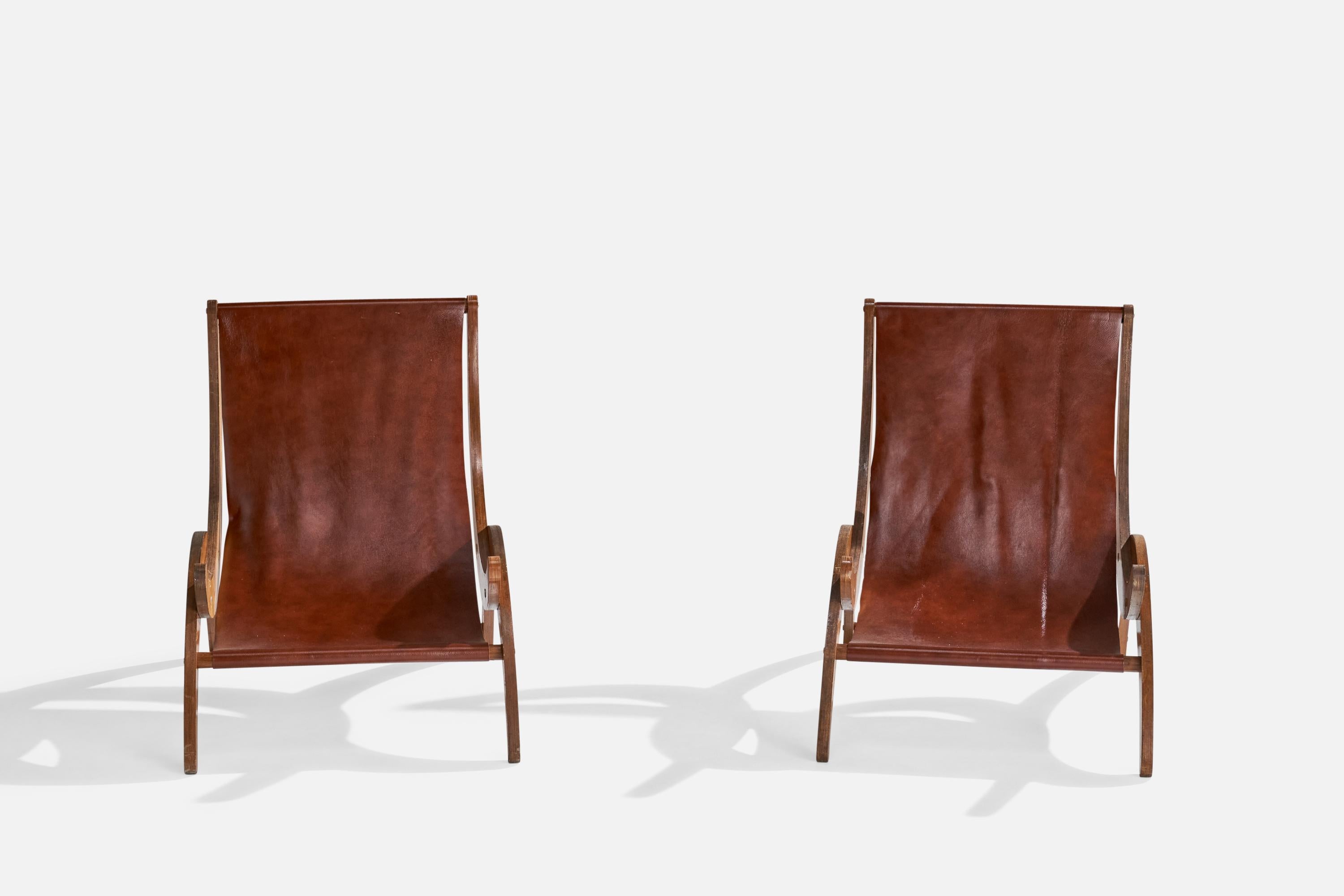 Diseñador italiano, sillas de salón, madera contrachapada, cuero, Italia, años 50 en venta 5