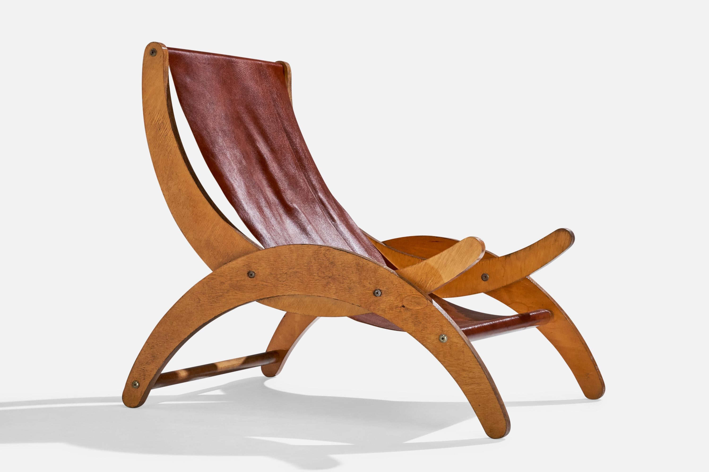 Diseñador italiano, sillas de salón, madera contrachapada, cuero, Italia, años 50 Italiano en venta