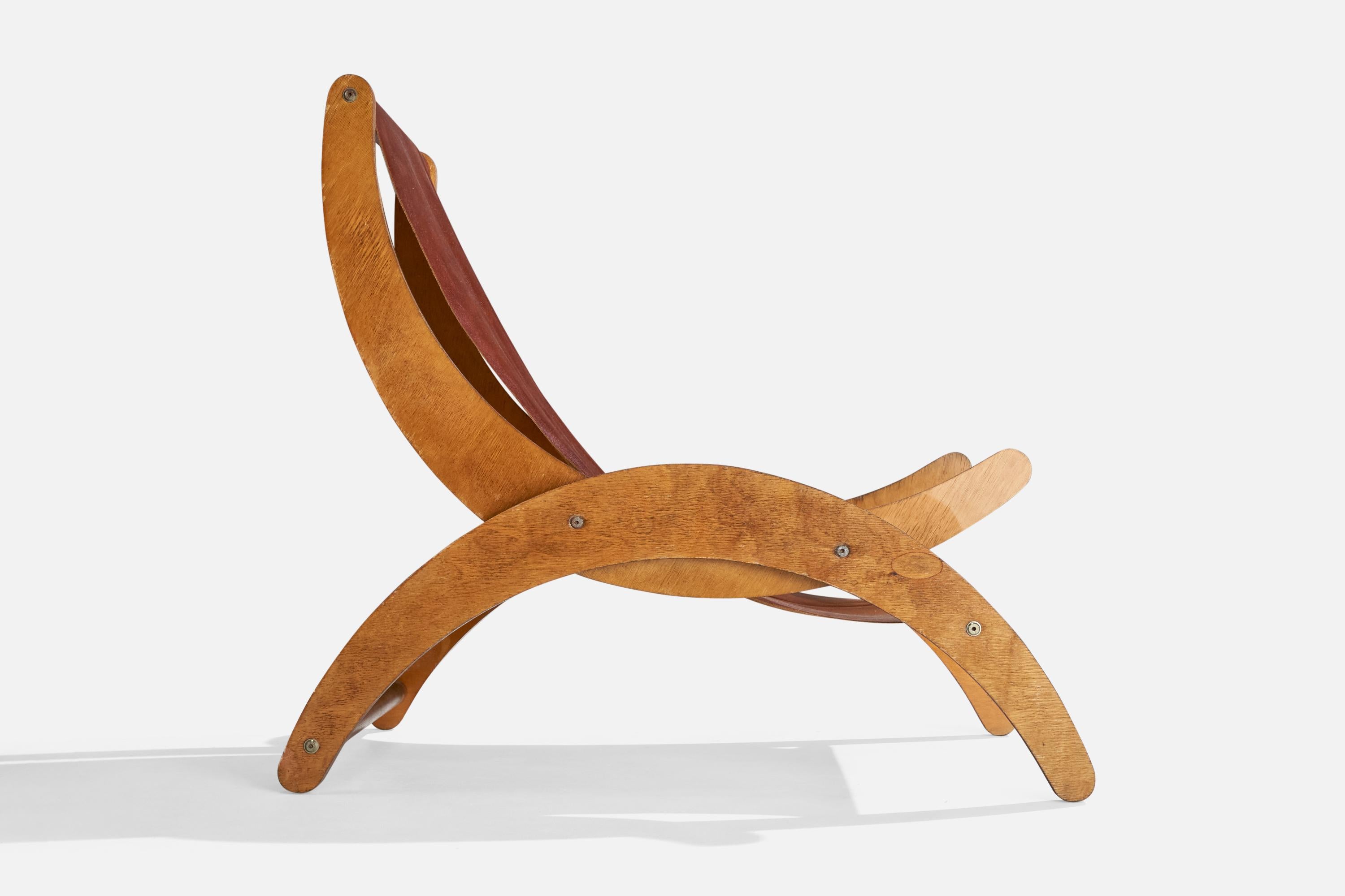 Diseñador italiano, sillas de salón, madera contrachapada, cuero, Italia, años 50 mediados del siglo XX en venta