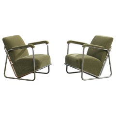 Diseñador italiano, sillones de descanso, acero, mohair, Italia, década de 1930