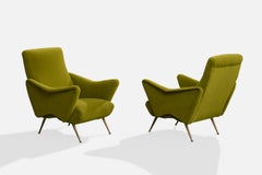 Italienischer Designer, Loungesessel, Samt, Messing, Italien, 1950er Jahre