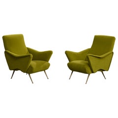 Italienischer Designer, Loungesessel, Samt, Messing, Italien, 1950er Jahre