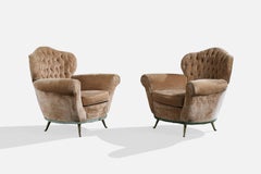Designer italien, fauteuils de salon, velours, Italie, années 1950