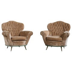 Designer italien, fauteuils de salon, velours, Italie, années 1950
