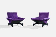 Italienischer Designer, Loungesessel, Samt, Metall, Messing, Italien, 1960er Jahre