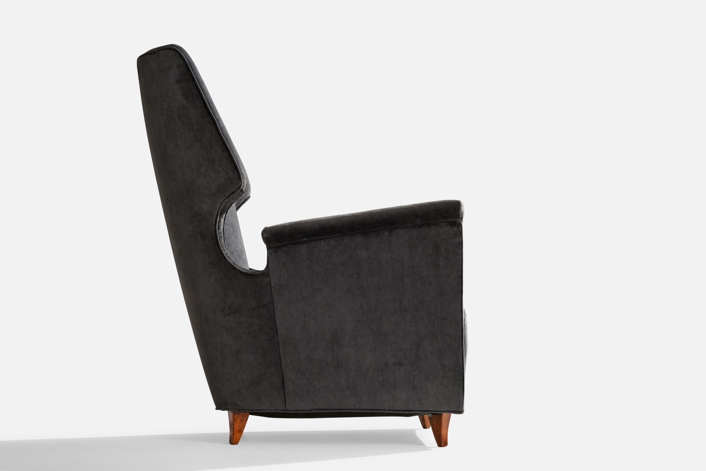 Mid-20th Century Italian Designer, Lounge Chairs, Velvet, Wood, Italy, 1940s For Sale