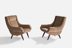 Italian Designer, Lounge Chairs, Velvet, Wood, Italy, 1950s