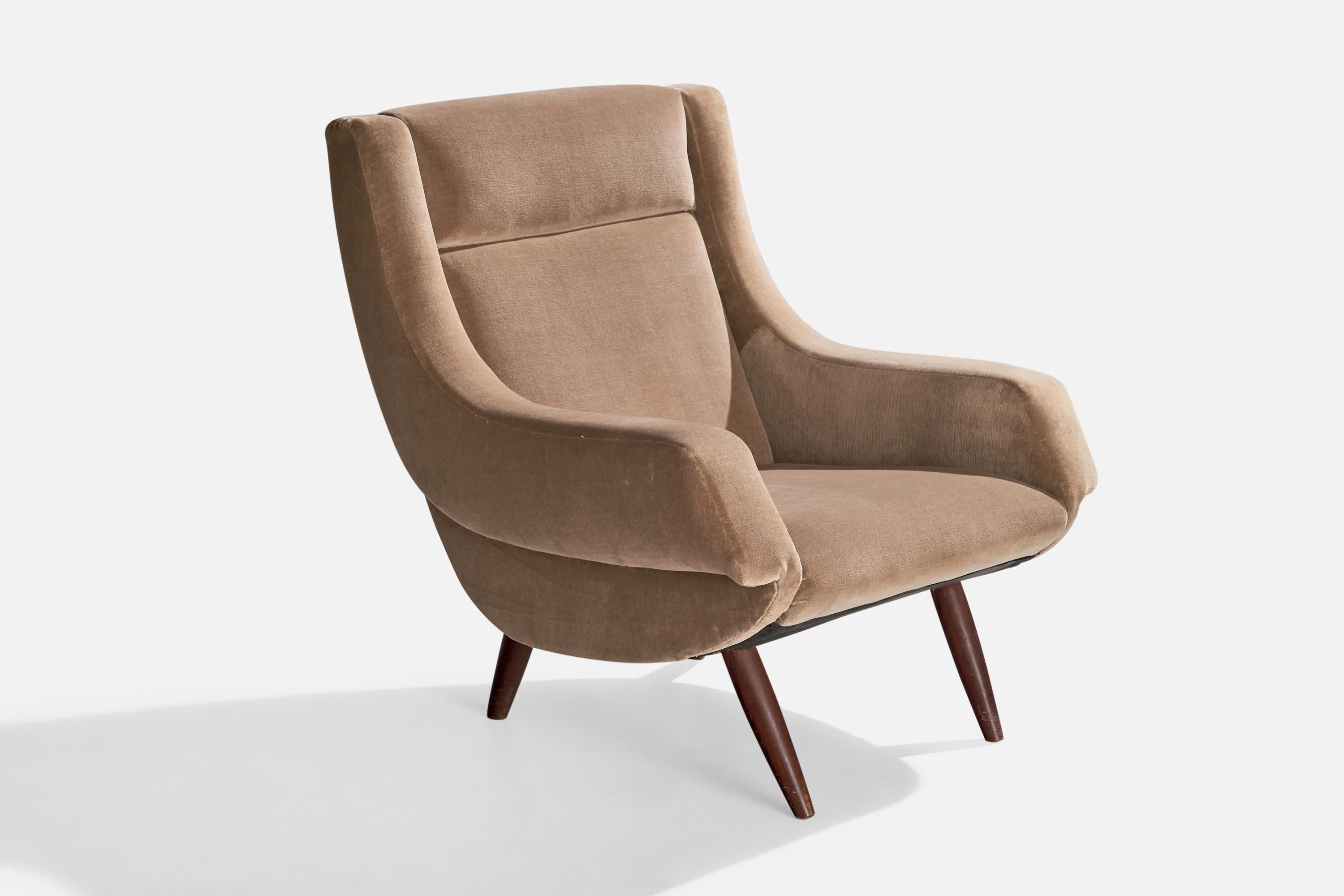 Mid-20th Century Italian Designer, Lounge Chairs, Velvet, Wood, Italy, 1950s For Sale