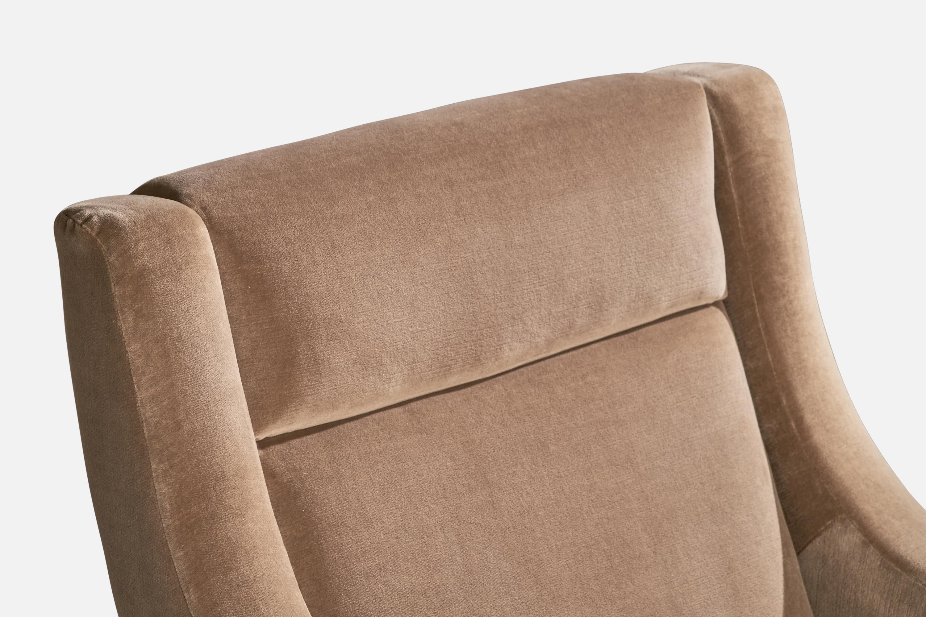 Italian Designer, Lounge Chairs, Velvet, Wood, Italy, 1950s For Sale 3