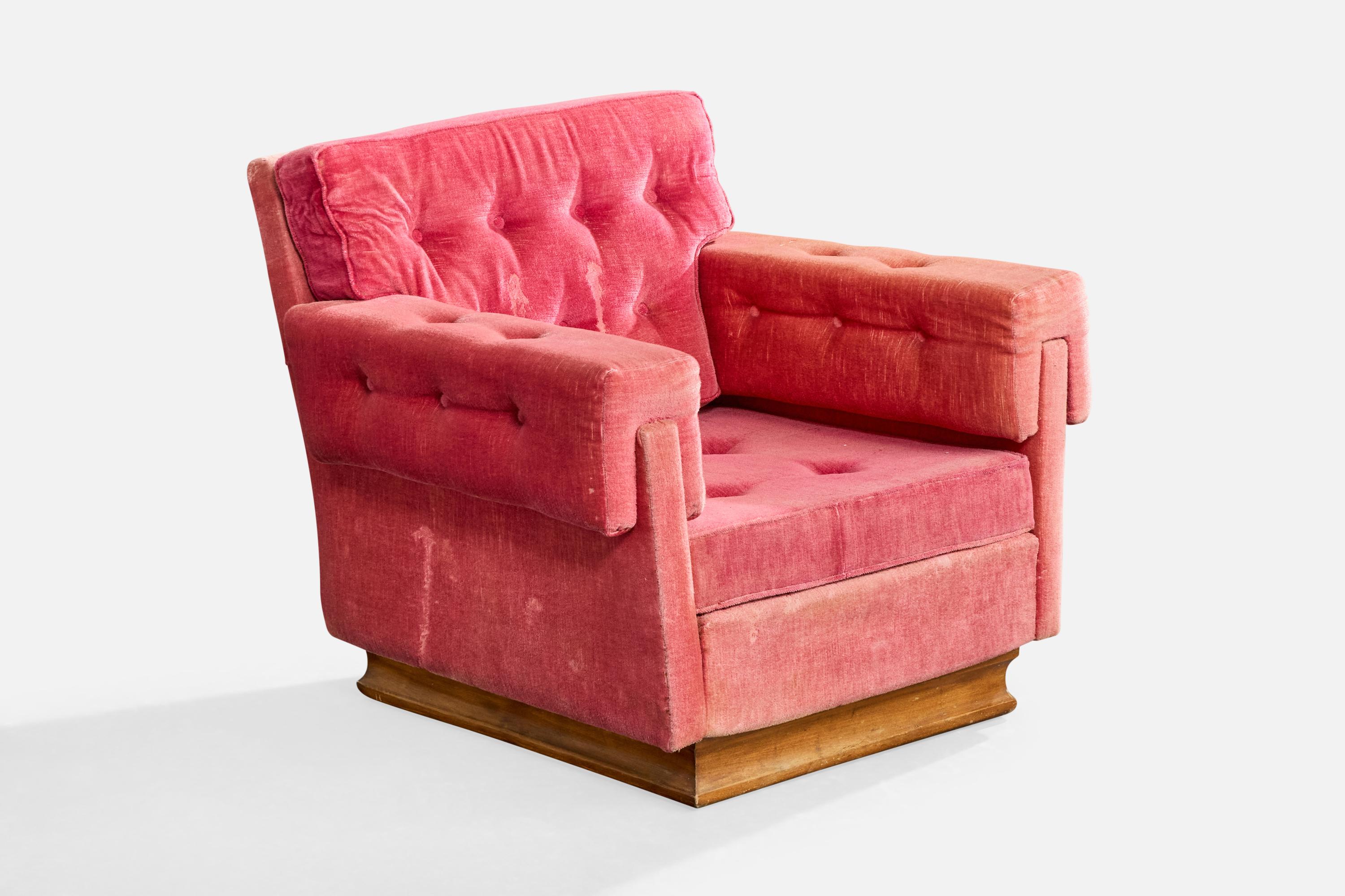 Milieu du XXe siècle Designer italien, fauteuils de salon, velours, bois, Italie, années 1960 en vente