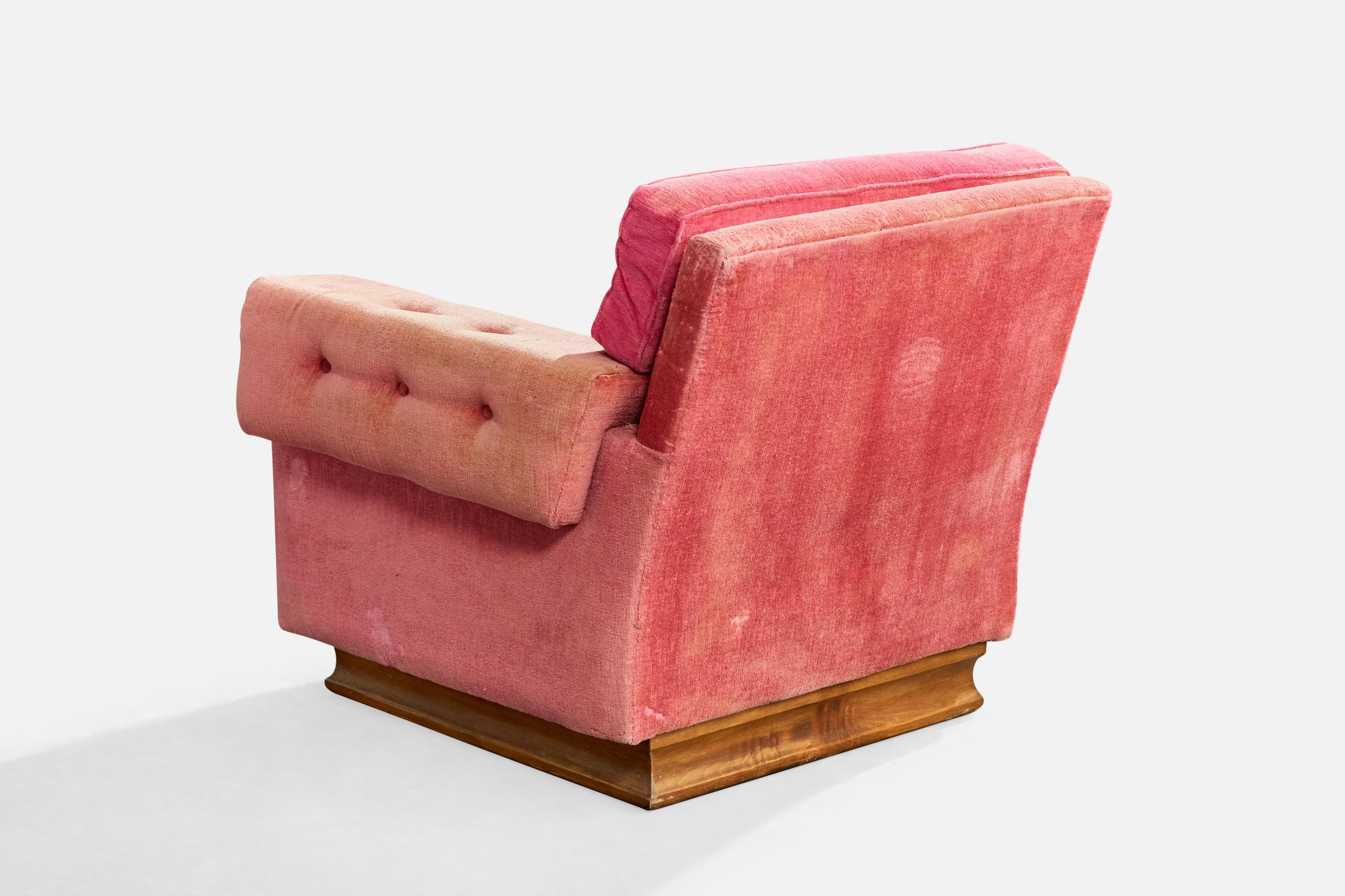 Velours Designer italien, fauteuils de salon, velours, bois, Italie, années 1960 en vente