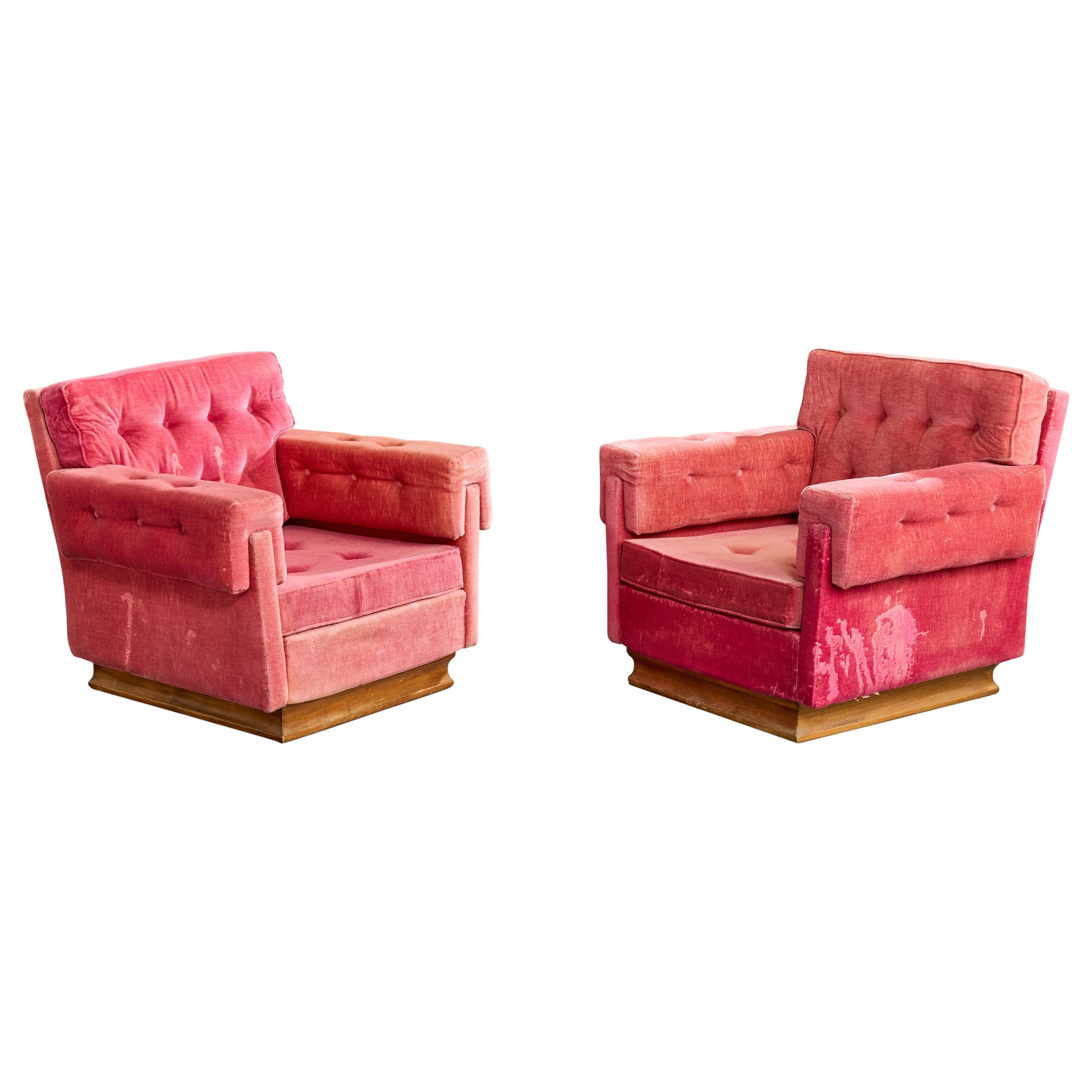 Designer italien, fauteuils de salon, velours, bois, Italie, années 1960