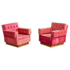 Designer italien, fauteuils de salon, velours, bois, Italie, années 1960