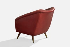 Italian Designer, Lounge Chairs, Vinyl, Wood, Brass, Italy, 1950s