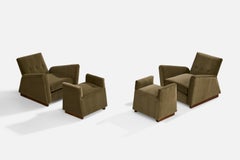 Italienische Designerin, Loungesessel mit Ottomane, Samt, Holz, Italien, 1930er Jahre