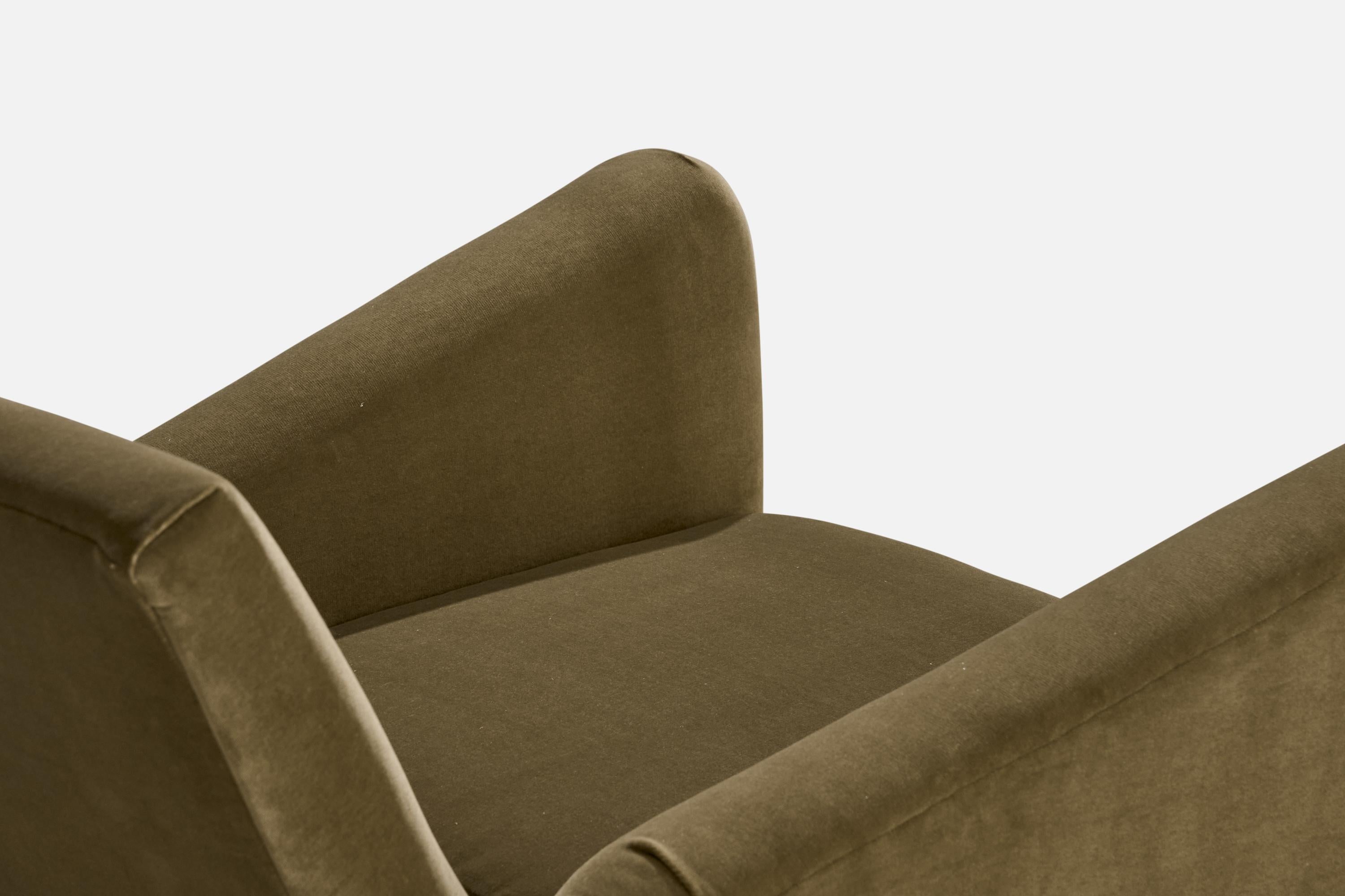 Italian Designer, Lounge Chairs w Ottomans, Velvet, Wood, Italy, 1930s For Sale 2