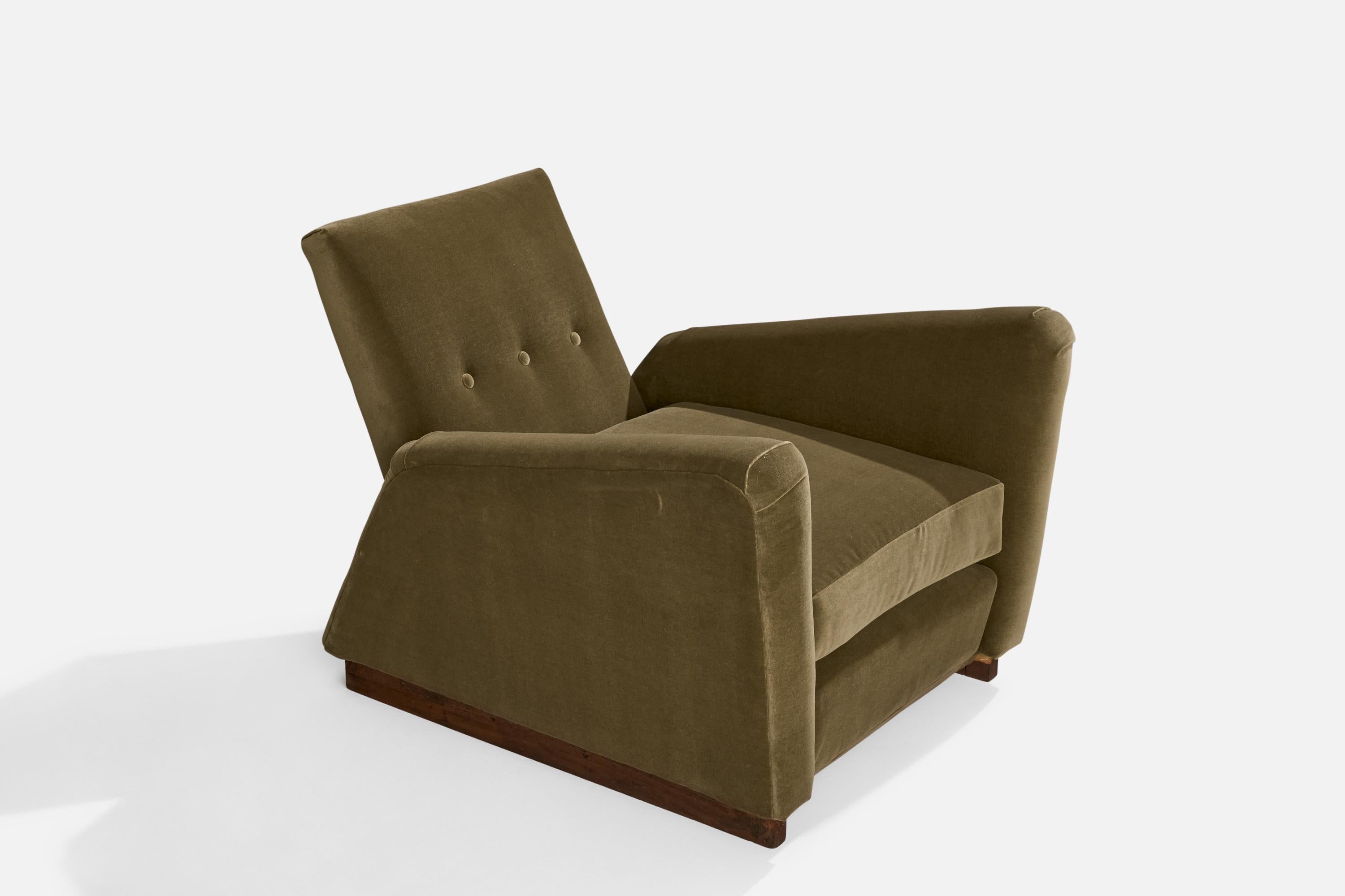 Italian Designer, Lounge Chairs w Ottomans, Velvet, Wood, Italy, 1930s For Sale 3