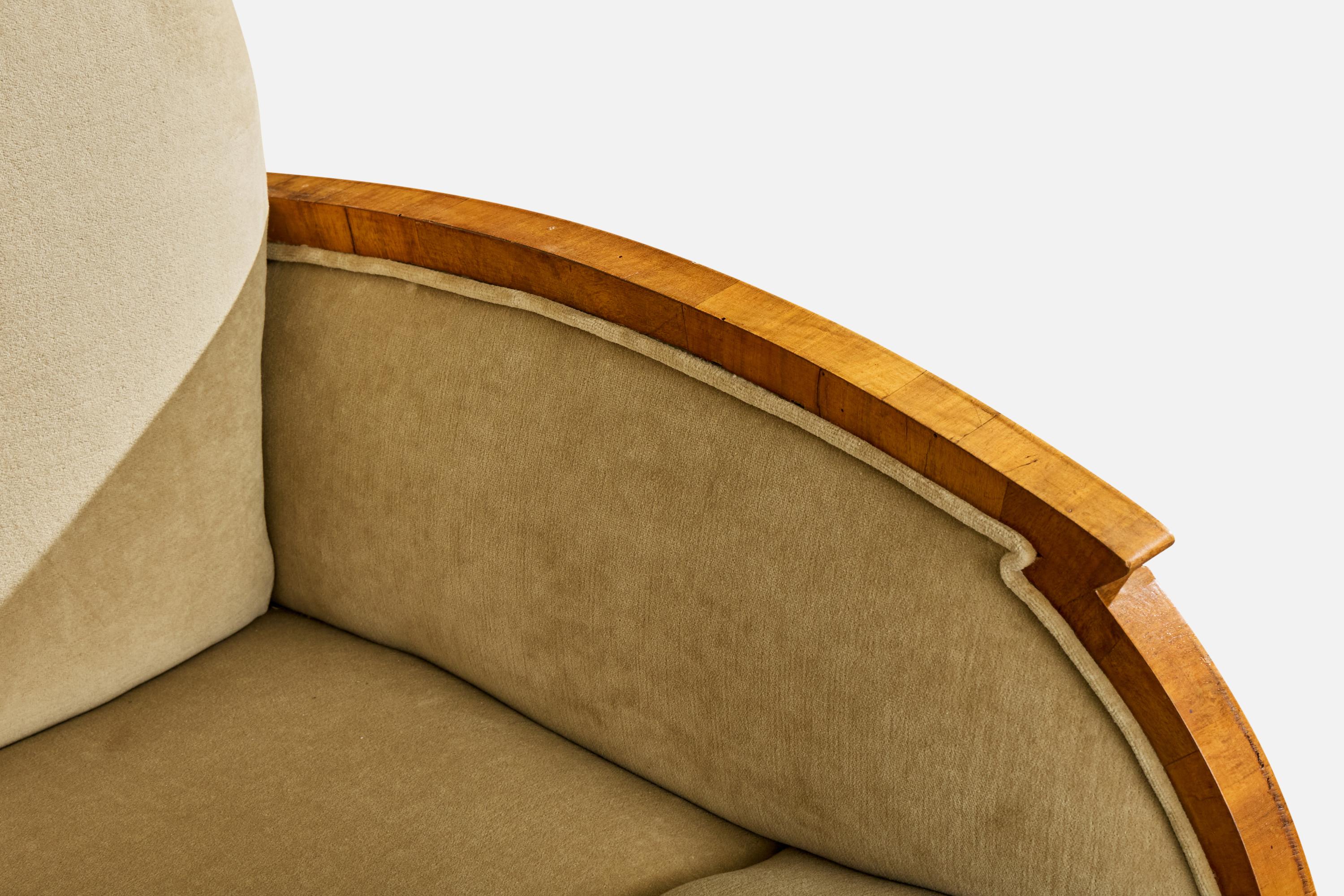 Italienischer Designer, Loungesessel, Nussbaum, Stoff, Italien, 1930er Jahre im Angebot 5